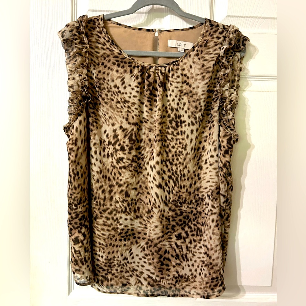 Animal Print Loft blouse with flounce sleeves